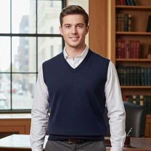 Peter Millar Sweater Vest Mens Sz Medium Blue Golf Merino Wool Sleeveless Preppy